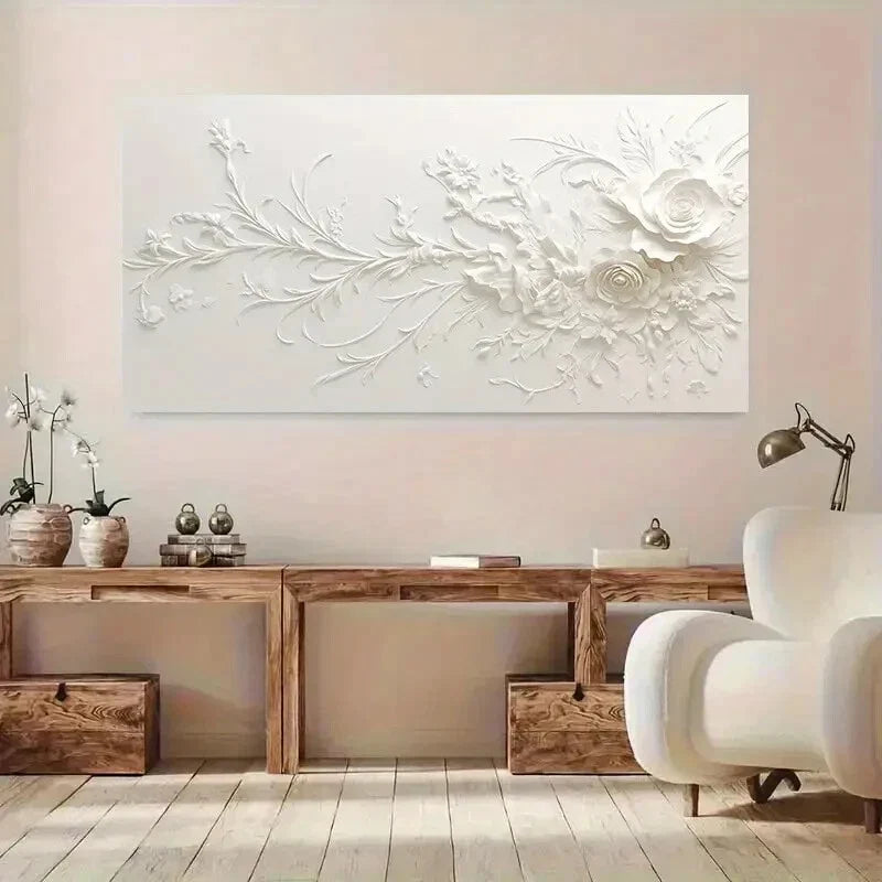 Calm Abstract White Flower wall canvas office home room framed 120x60cm