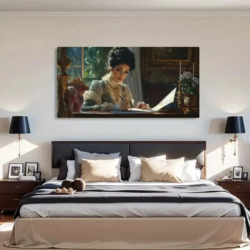 Woman Writing Deco Modern Wall Art Canvas Office Home Room Framed 120x60cm
