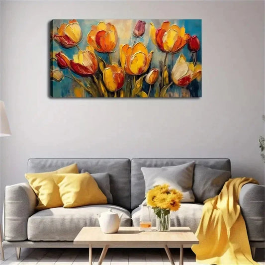 Rich Red Yellow & Orange Color Wall Art Canvas Office Home Room Framed 120x60cm