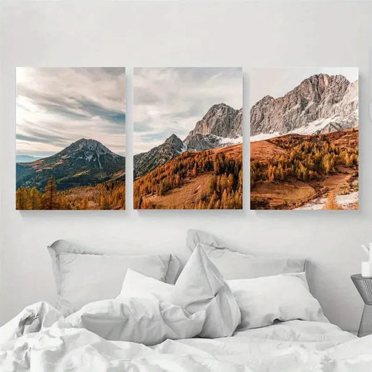 3pcs Autumn Forest Nordic Landscape Metal Print Ready to Hang Art