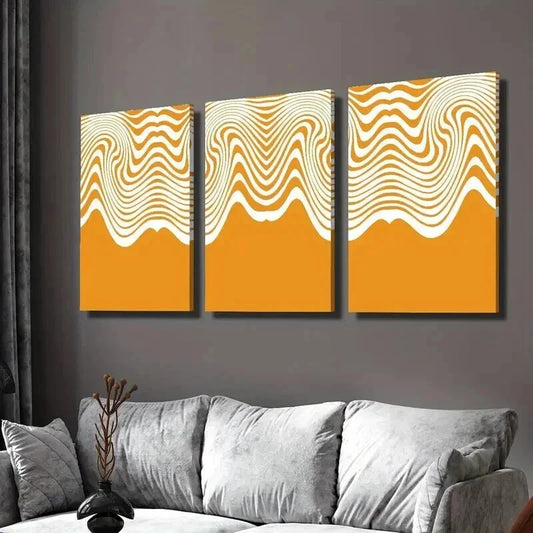 3pcs Flowing Caramel Wavy Seamless Pattern Wall Art Set Canvas Framed 40x60cm - High Quality Print 100% Australian Made Wall Canvas Ready to Hang