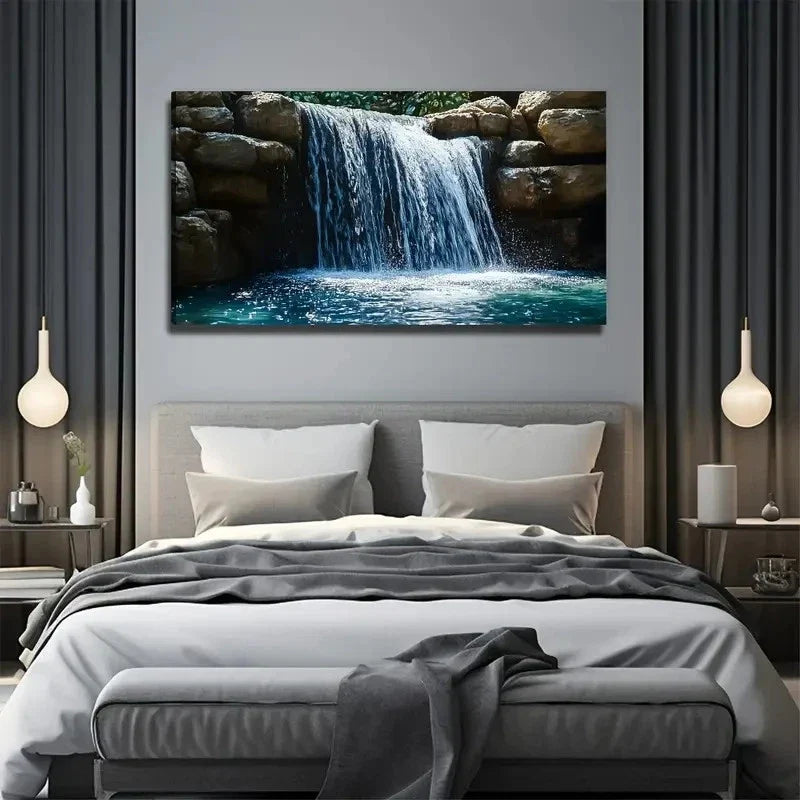 Waterfall Admiring Suitable Wall Art Canvas Office Home Room Framed 120x60cm