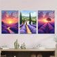 3pcs Beautiful Lavender Field Sunset Metal Print Ready to Hang Art