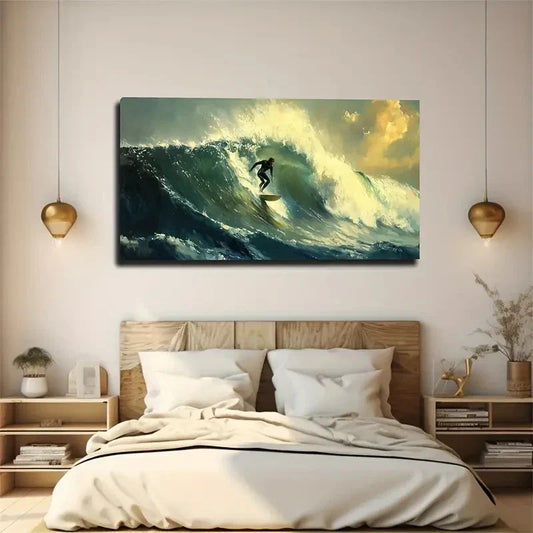 Huge Waves Surfers Grand Wall Art Canvas Office Home Room Framed 120x60cm