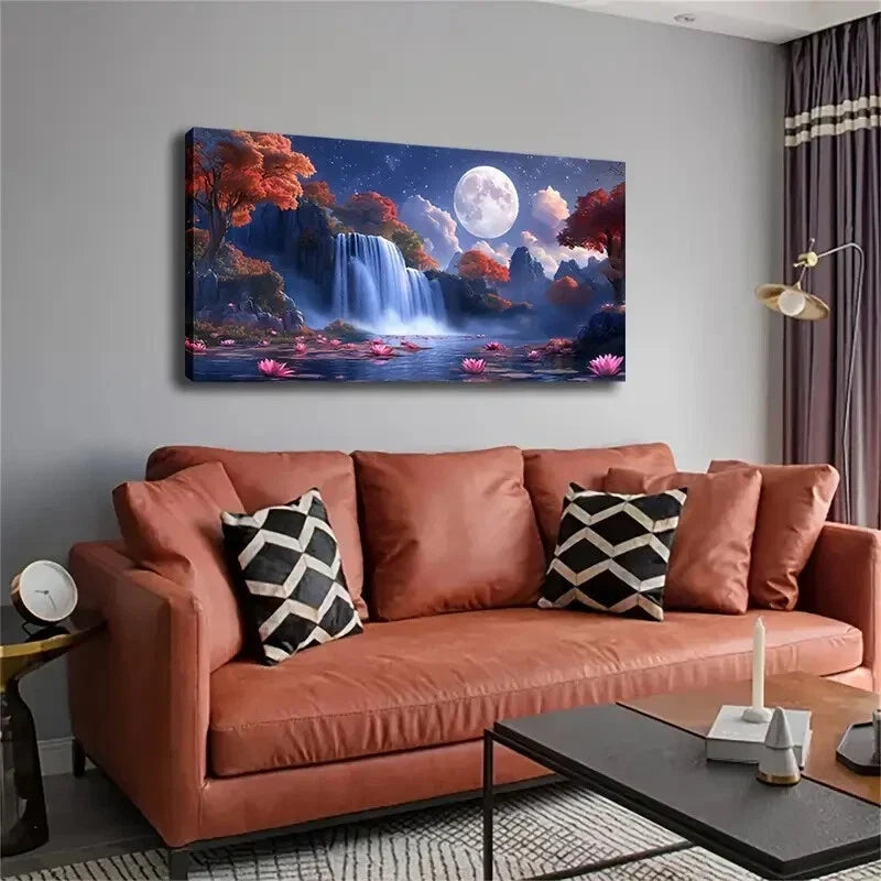 Waterfall Valley Landscape Wall Art Canvas Office Home Room Framed 120x60cm