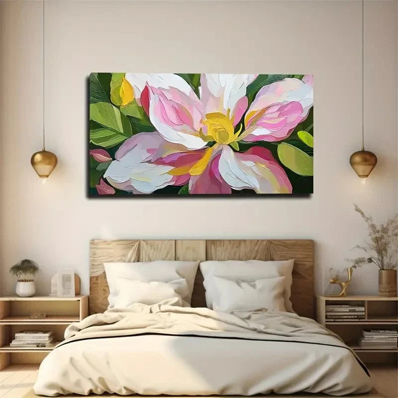 Pink & White Flower Wall Art Canvas Office Home Room Framed 80x45cm