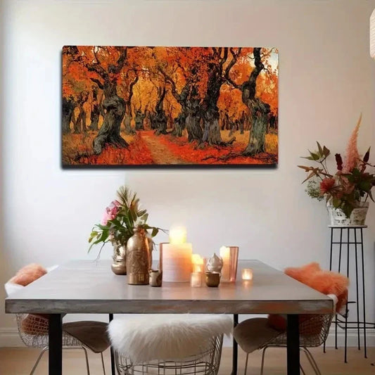 Vibrant Autumn Forest Scene Wall Art Canvas Office Home Room Framed 80x45cm