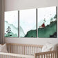 3pcs Abstract Green Landscape with Red Bench Wall Art Set Canvas Framed 40x60cm - High Quality Print 100% Australian Made Wall Canvas Ready to Hang