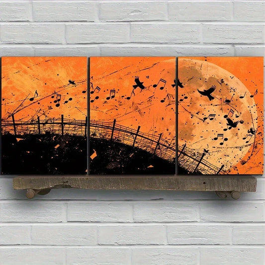 3pcs Moon and Note Stunning Gold Metal Print Ready to Hang Art