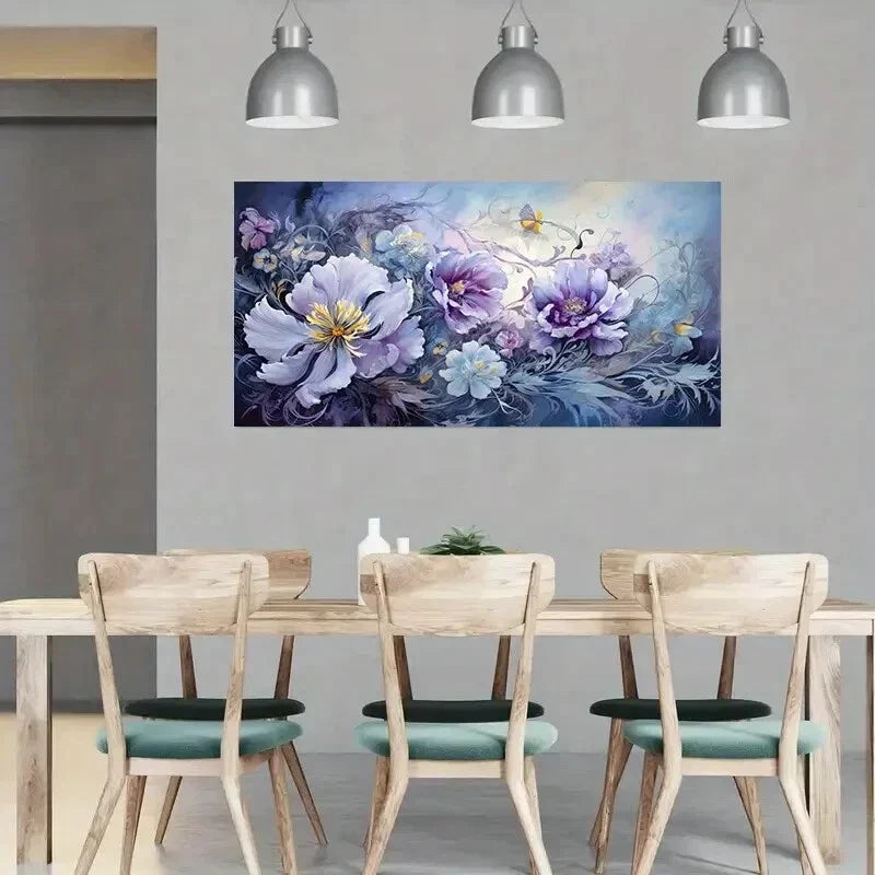 Abstract Purple Flowers wall canvas office home room framed 120x60cm