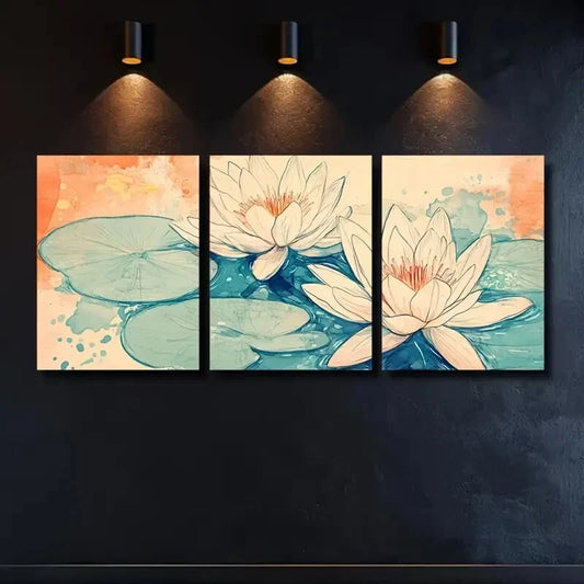 3pcs Vibrant for Lotus & Water Lily Wall Art Metal Print Ready to Hang Art