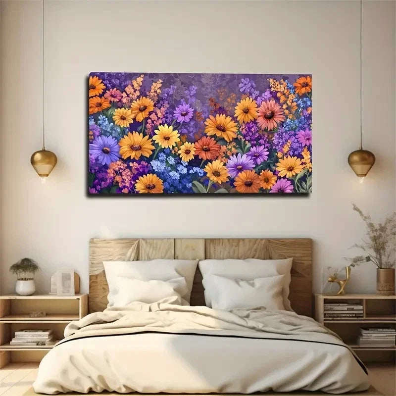 Vibrant Purple Orange Yellow Wall Art Canvas Office Home Room Framed 120x60cm