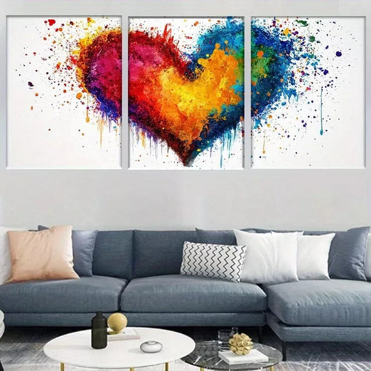 3pcs    Modern Vibrant Abstract Colorful Heart Wall Art Set Canvas Framed 40x60cm - High Quality Print 100% Australian Made Wall Canvas Ready to Hang
