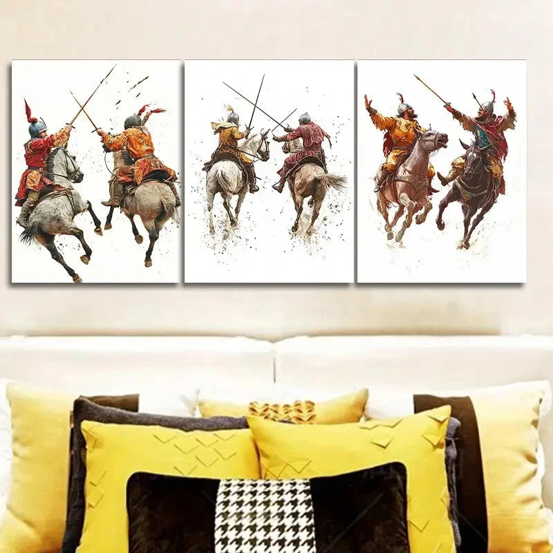 3pcs The man on the horse, Wall Art Set Canvas Framed 40x60cm - High Quality Print 100% Australian Made Wall Canvas Ready to Hang