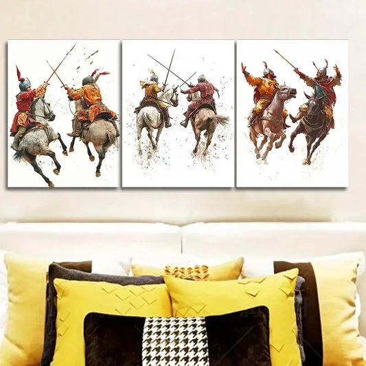 3pcs The man on the horse, Wall Art Set Canvas Framed 40x60cm - High Quality Print 100% Australian Made Wall Canvas Ready to Hang