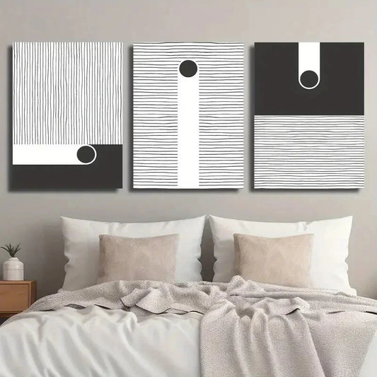 3pcs Modern Black And White Abstract Metal Print Ready to Hang Art