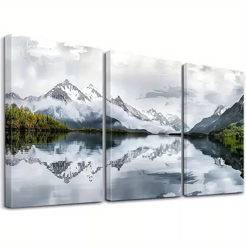 3pcs Abstract Decorative Landscape Serene Snowy Wall Art Set Canvas Framed 40x60cm - High Quality Print 100% Australian Made Wall Canvas Ready to Hang