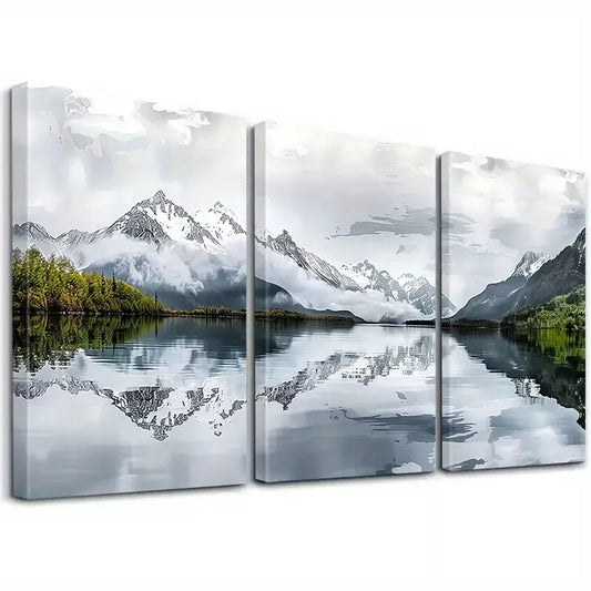 3pcs Abstract Decorative Landscape Serene Snowy Wall Art Set Canvas Framed 40x60cm - High Quality Print 100% Australian Made Wall Canvas Ready to Hang