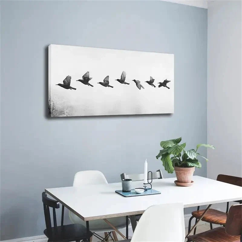 A Flock Birds Flying Formation Wall Art Canvas Office Home Room Framed 120x60cm