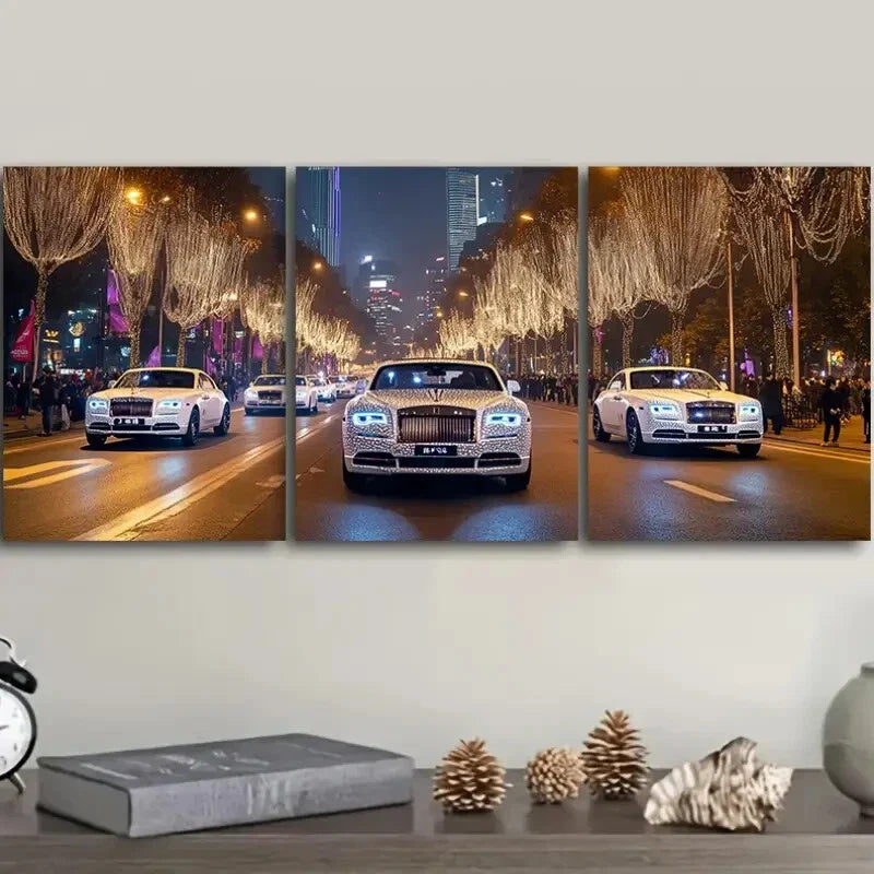 3pcs Sports Cars in the City  Wall Art Set Canvas Framed 40x60cm - High Quality Print 100% Australian Made Wall Canvas Ready to Hang