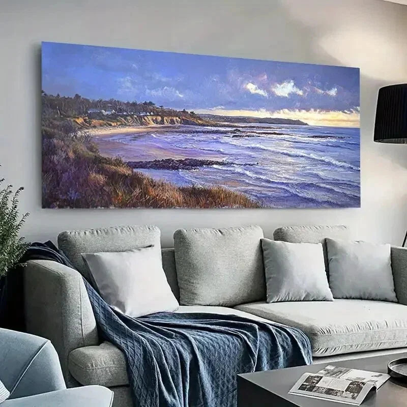 Serene Beach Waves Sunset wall canvas office home room framed 120x60cm