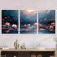 3pcs Pink Flowers On River Sunset Metal Print Ready to Hang Art