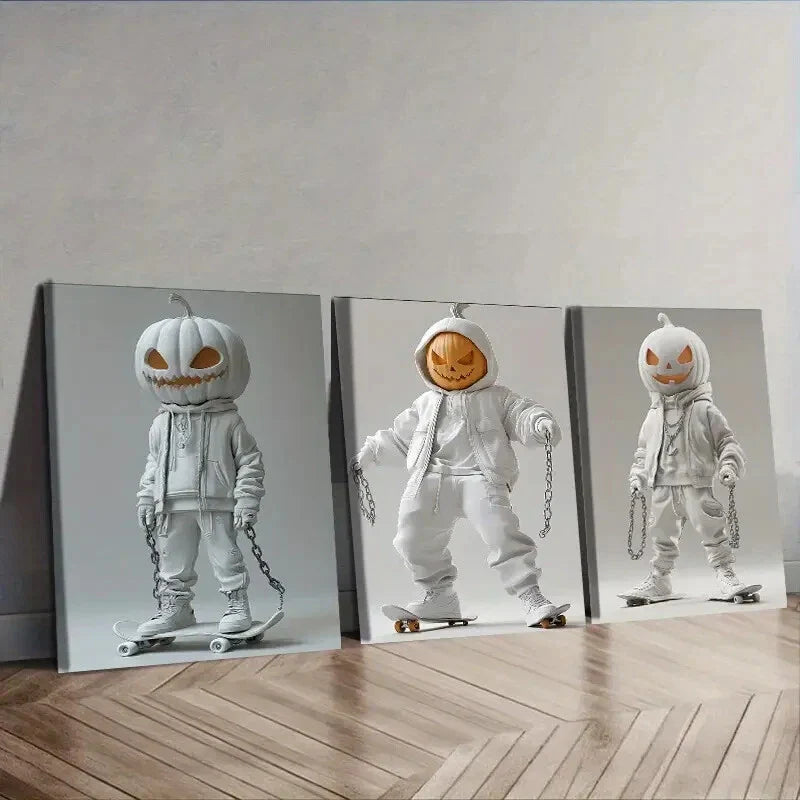 3pcs Evil pumpkin, (10) Wall Art Set Canvas Framed 40x60cm - High Quality Print 100% Australian Made Wall Canvas Ready to Hang