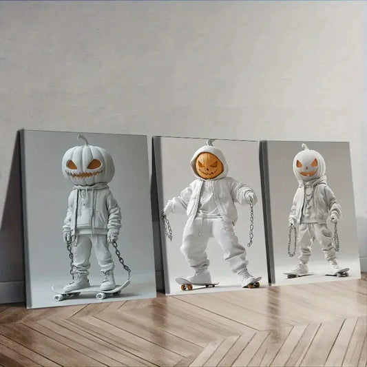 3pcs Evil pumpkin, (10) Wall Art Set Canvas Framed 40x60cm - High Quality Print 100% Australian Made Wall Canvas Ready to Hang
