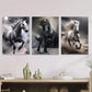 3pcs Galloping Horses Black and White Horse Wall Art Set Canvas Framed 40x60cm - High Quality Print 100% Australian Made Wall Canvas Ready to Hang