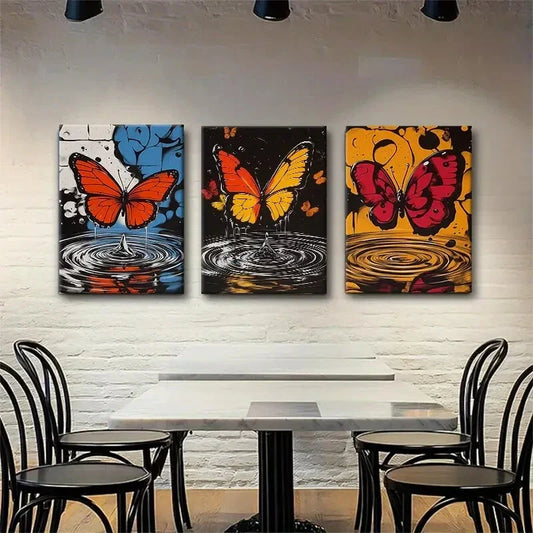 3pcs Colorful Abstract Butterfly Designs Perfect Wall Art Set Canvas Framed 40x60cm - High Quality Print 100% Australian Made Wall Canvas Ready to Hang
