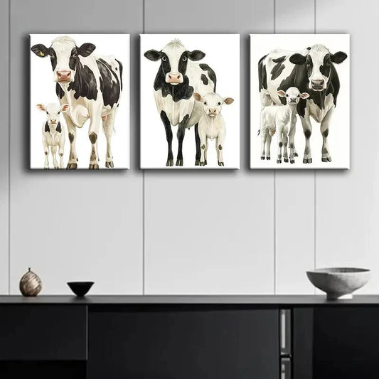3pcs Cow, Youngsters Cow Metal Print Ready to Hang Art