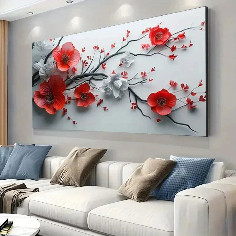 Red White Poppy Flowers Wall Art wall canvas office home room framed 120x60cm