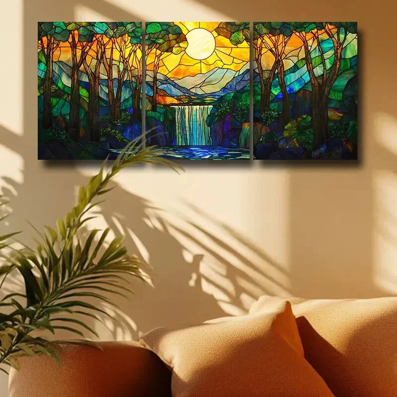 3pcs Setting sun Design Metal Print Ready to Hang Art