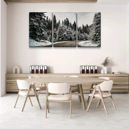 3pcs Winter Wonderland Snowy Trees Metal Print Ready to Hang Art