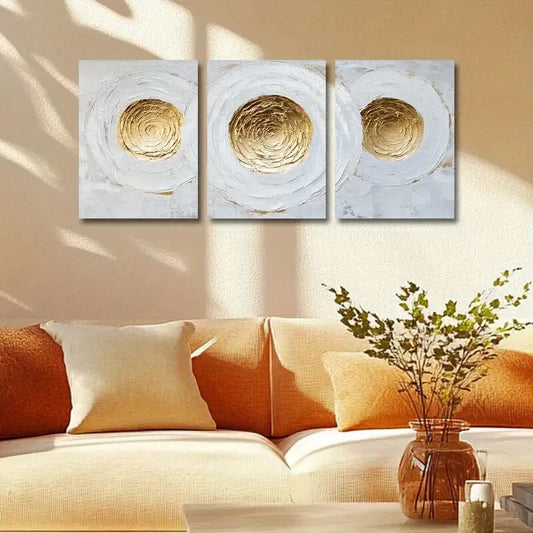 3pcs Modern & Luxurious Golden Center Metal Print Ready to Hang Art
