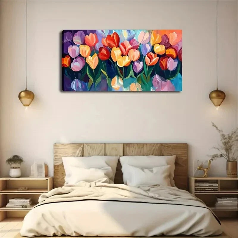 Vibrant Multicolor Flower Wall Art Canvas Office Home Room Framed 120x60cm