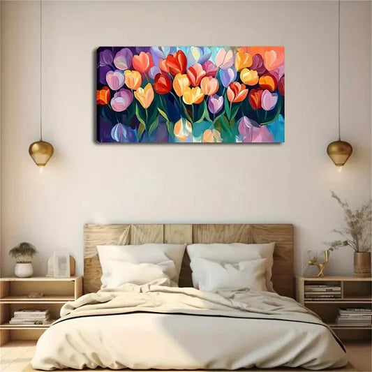Vibrant Multicolor Flower Wall Art Canvas Office Home Room Framed 120x60cm