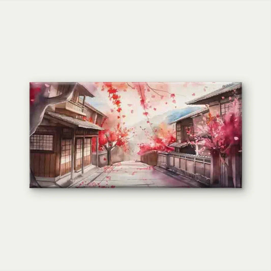 Traditional Street Lined with A Wall Art Canvas Office Home Room Framed 80x45cm