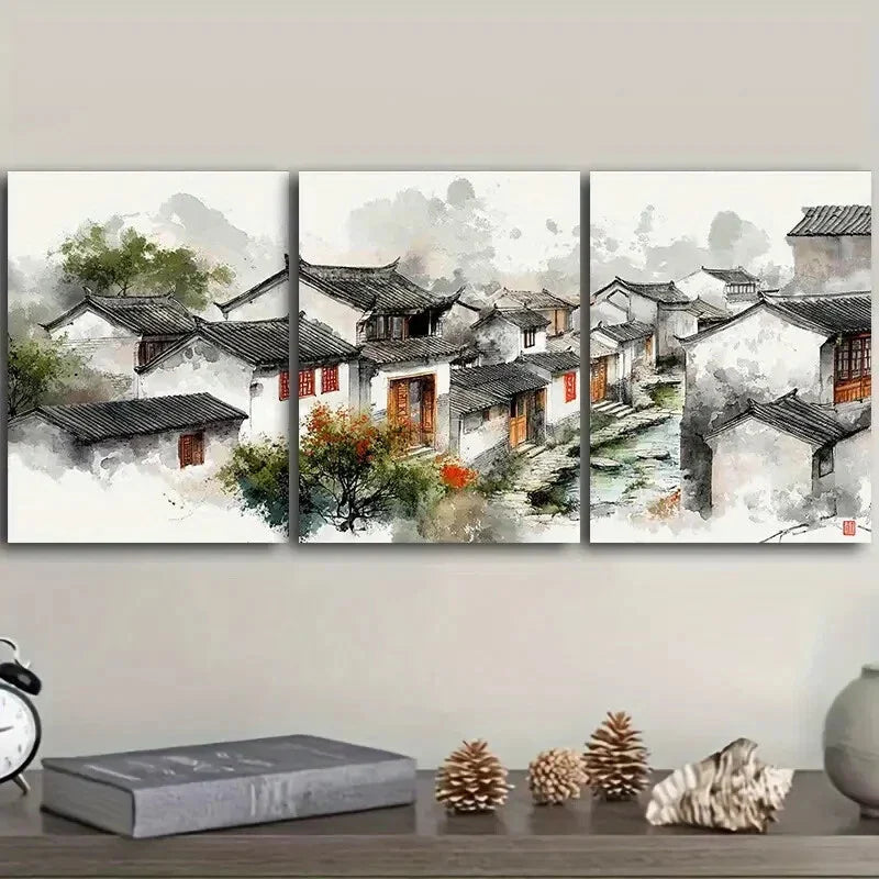 3pcs Jiangnan water town  Wall Art Set Canvas Framed 40x60cm - High Quality Print 100% Australian Made Wall Canvas Ready to Hang