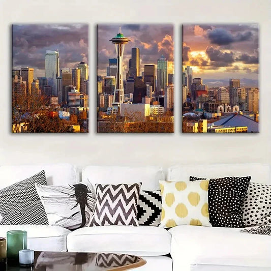 3pcs Set of Modern Cityscape Metal Print Ready to Hang Art