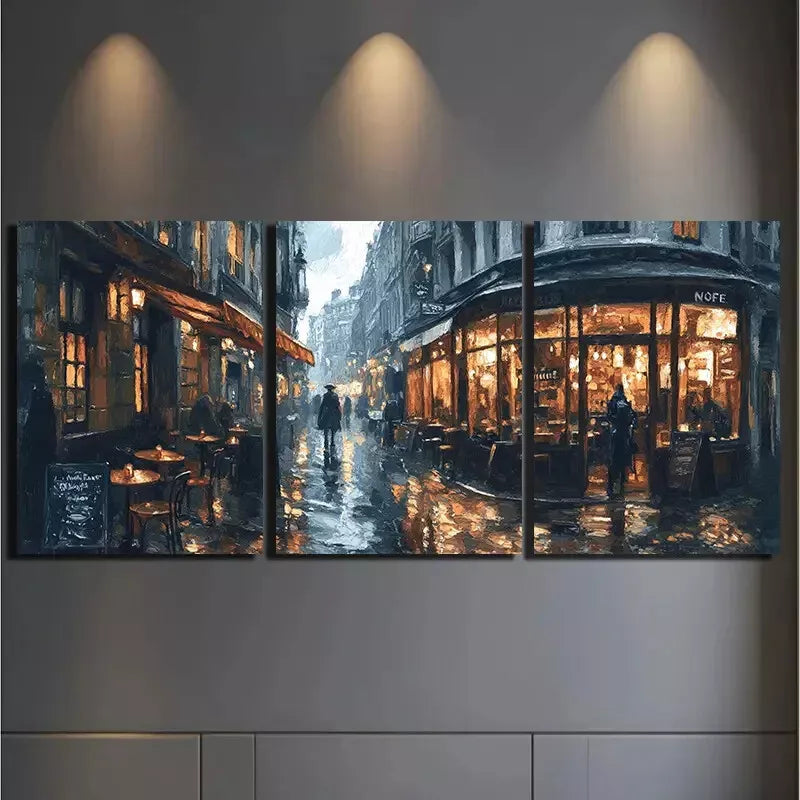 3pcs rainy street scen Canvas Framed 40x60cm - High Quality Print 100% Australian Made Wall Canvas Ready to Hang