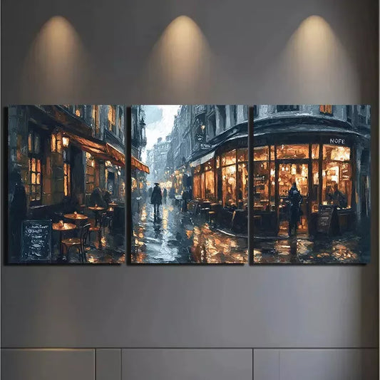 3pcs rainy street scen Canvas Framed 40x60cm - High Quality Print 100% Australian Made Wall Canvas Ready to Hang
