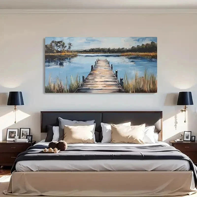 Tranquil Scenery Bridge Nature Wall Art Canvas Office Home Room Framed 120x60cm