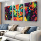 3pcs Colorful Modern Vibrant Abstract Faces  Wall Art Set Canvas Framed 40x60cm - High Quality Print 100% Australian Made Wall Canvas Ready to Hang