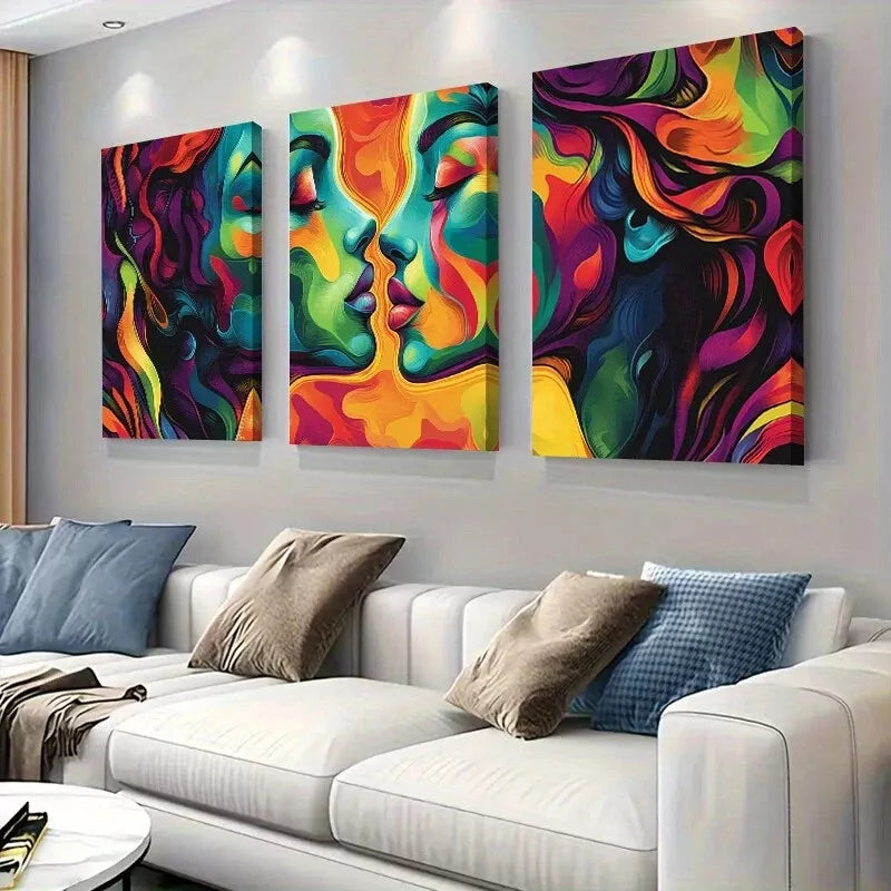 3pcs Colorful Modern Vibrant Abstract Faces  Wall Art Set Canvas Framed 40x60cm - High Quality Print 100% Australian Made Wall Canvas Ready to Hang