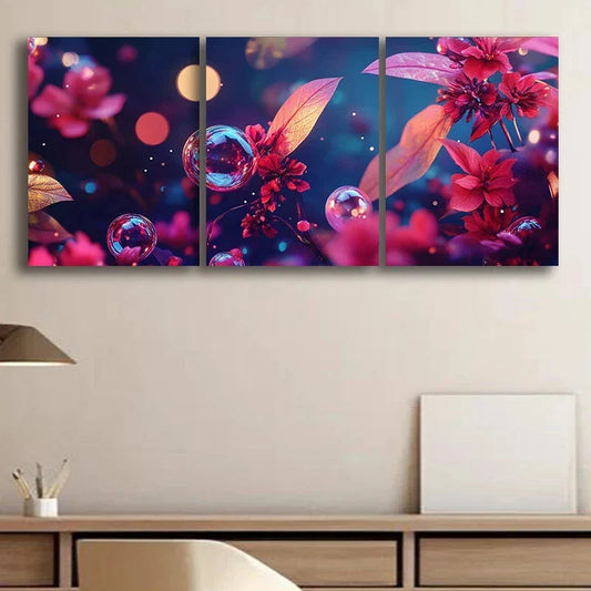 3pcs Elegant Ink on Golden Foil Metal Print Ready to Hang Art