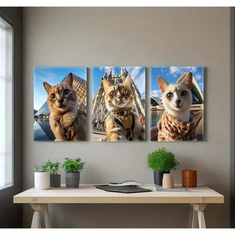 3pcs Louvre - The Sagrada Familia Pictures  Metal Print Ready to Hang Art