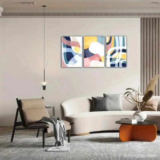 3pcs Colorful geometric pattern decorative Metal Print Ready to Hang Art