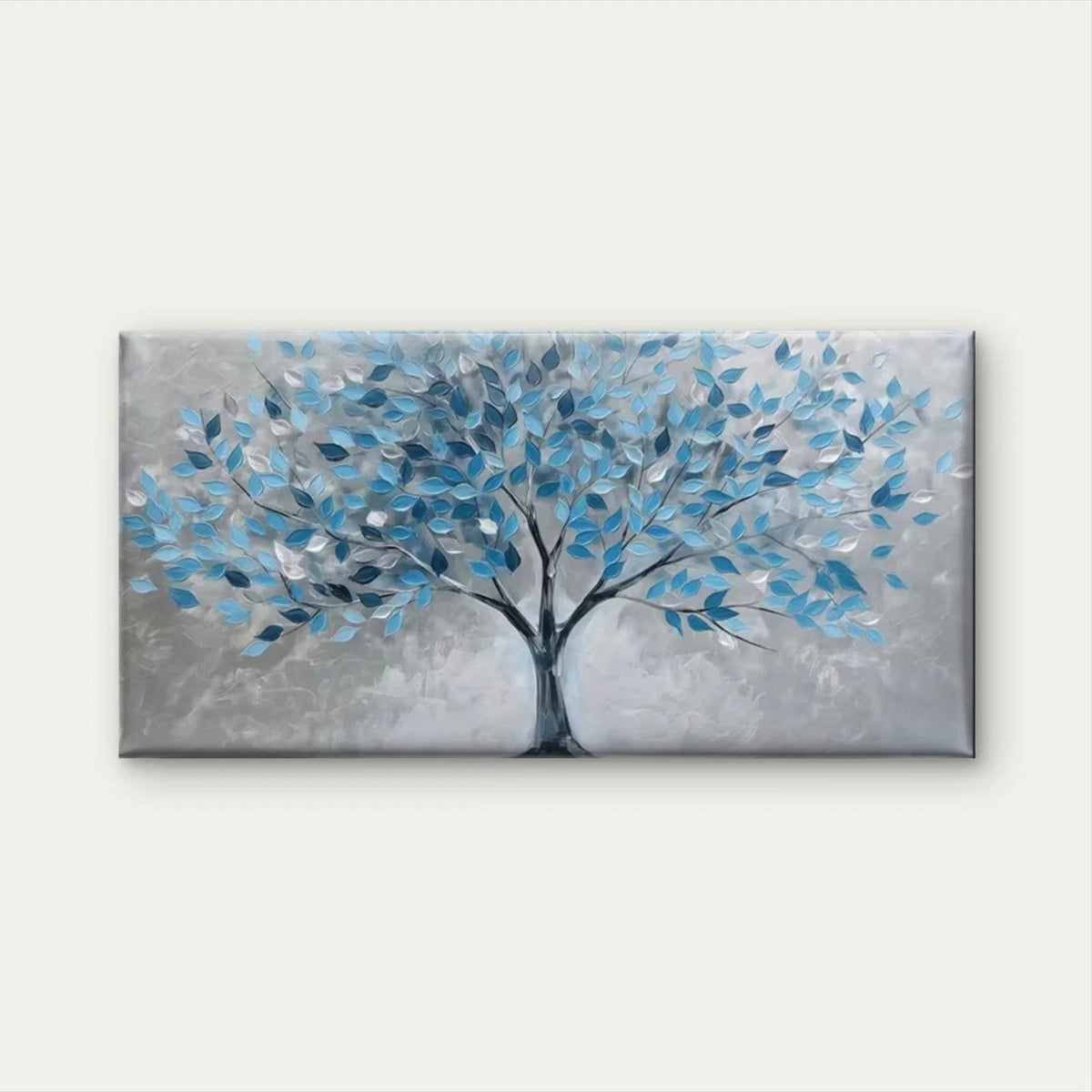 Blue &Leaf Design Abstract Tree Wall Art Canvas Office Home Room Framed 80x45cm