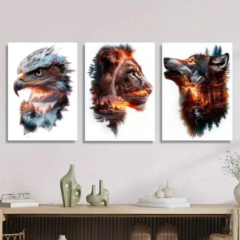 3pcs   Animals and nature mountains and trees  Metal Print Ready to Hang Art